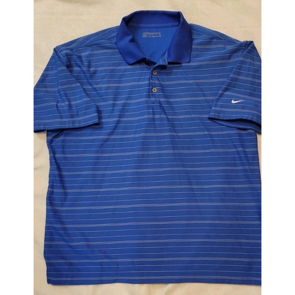 NIKE GOLF DRI FIT MENS BLUE/WHITE STRIPED POLO SIZE XL. SEE FULL DESCRIPTION
